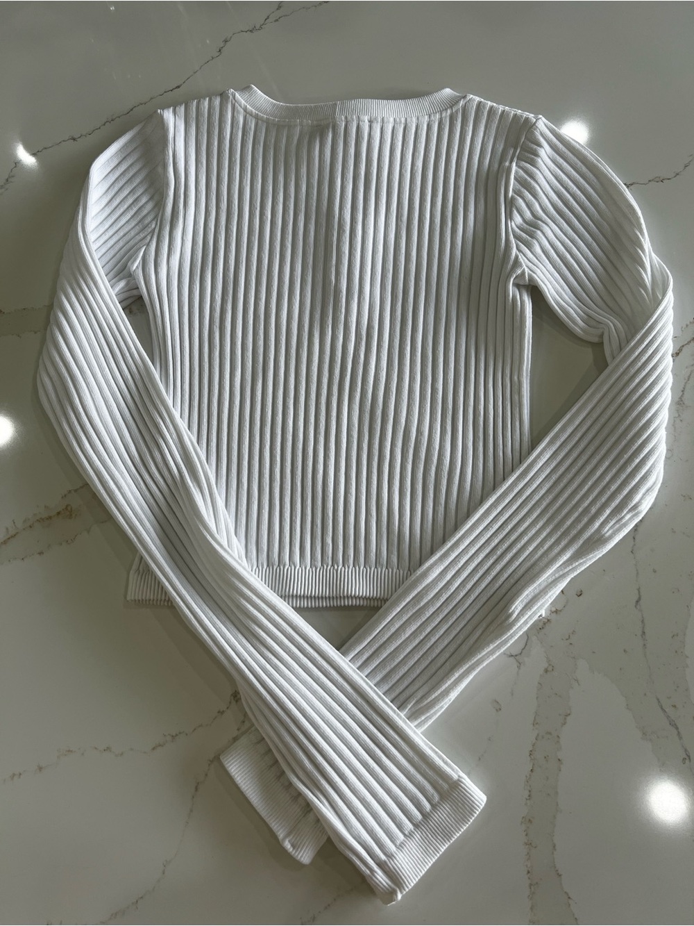 Zara White Ribbed Long-Sleeve Crop Top - Picture 3 of 4